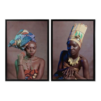 Painting DKD Home Decor African Art 65 x 3,5 x 90 cm Colonial African Woman Lacquered (2 Units)