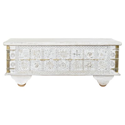 Table d'appoint DKD Home Decor MB-182010 Blanc Doré Métal Bois de manguier 115 x 60 x 45 cm