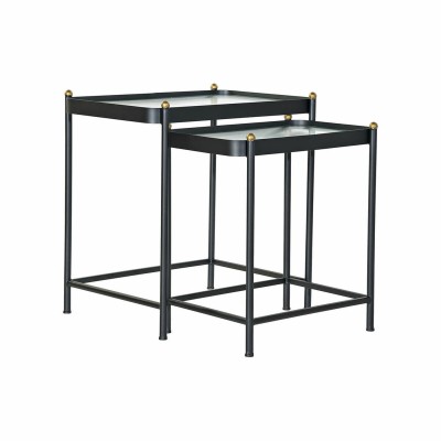 Table d'appoint DKD Home Decor Noir Métal Verre (2 pcs)