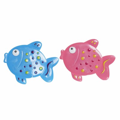 Bath rug DKD Home Decor 13 x 1 x 10,5 cm Blue Pink Children's PVC Fish (2 Units)