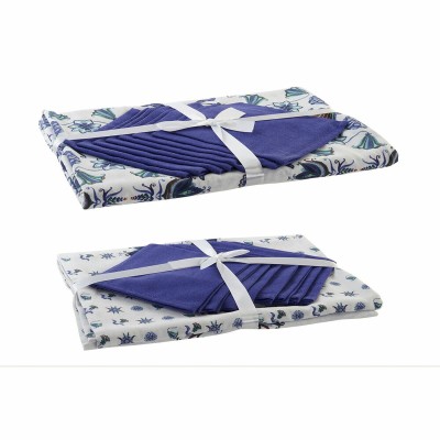 Tablecloth and napkins DKD Home Decor 150 x 250 x 0,5 cm Blue White (2 Units)