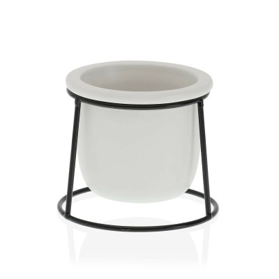 Pot Versa Blanc Métal Céramique Plastique Rond Minimaliste 10,5 x 11,5 x 10,5 cm