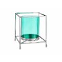 Candleholder Squared Silver Blue 14 x 15,5 x 14 cm Metal Glass