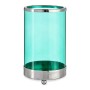 Candleholder Silver Blue Cylinder Metal Glass (9,7 x 16,5 x 9,7 cm)