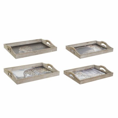 Tray DKD Home Decor 40,5 x 30 x 6,5 cm Multicolour MDF Wood (2 Units)