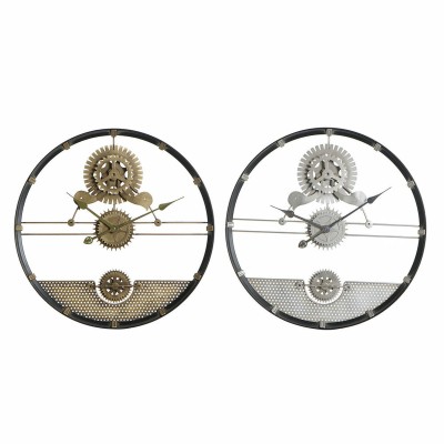 Wall Clock DKD Home Decor Silver Golden Iron Gears 60 x 5 x 60 cm (2 Units)