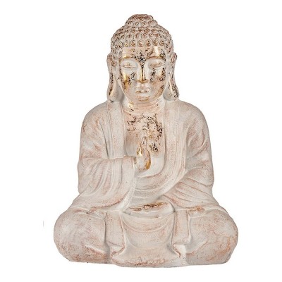 Decorative Garden Figure Buddha White/Gold Polyresin (23,5 x 49 x 36 cm)