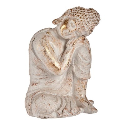 Figure décorative de jardin Buda Blanc/Or Polyrésine (28,5 x 43,5 x 37 cm)
