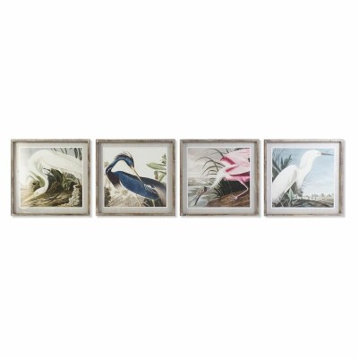 Painting DKD Home Decor 60 x 2,5 x 60 cm Bird Oriental (4 Pieces)