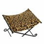 Footrest DKD Home Decor Black Metal Brown Leather Leopard (55 x 45 x 41 cm)