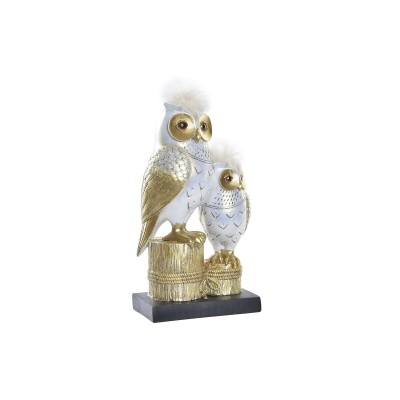 Figurine Décorative DKD Home Decor 14,5 x 9 x 26 cm Hibou Doré Blanc