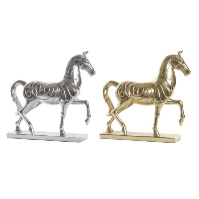 Figurine Décorative DKD Home Decor 34 x 9,5 x 33,5 cm Cheval Argenté Doré (2 Unités)