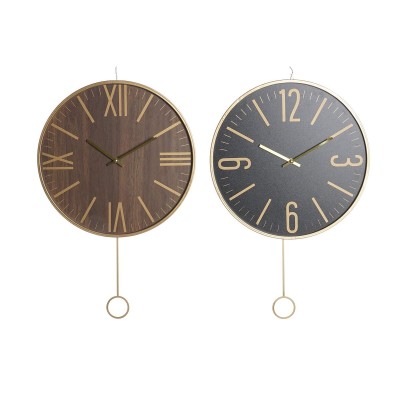 Horloge Murale DKD Home Decor 40 x 4 x 40 cm Noir Marron Fer Pendule Bois MDF (2 Unités)