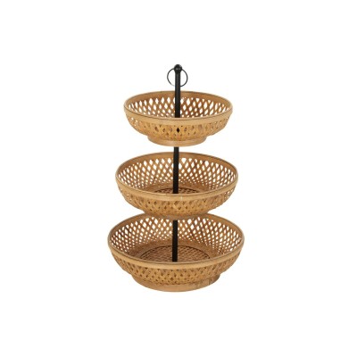 Fruit Bowl DKD Home Decor Black Metal Brown Bamboo 40 x 40 x 70 cm