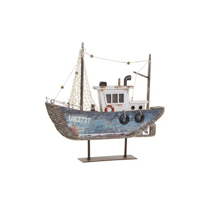 Figurine Décorative DKD Home Decor Bleu Blanc Barco 25 x 4 x 24 cm