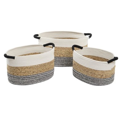 Set de basket DKD Home Decor Beige Coton Fibre naturelle (42 x 32 x 24 cm) (3 Pièces)