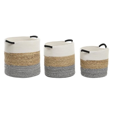 Basket set DKD Home Decor Beige Black Natural Fibre 40 x 40 x 40 cm