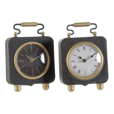 Horloge de table DKD Home Decor Noir Argenté PVC Métal Plastique 14,5 x 5 x 21 cm (2 Unités)