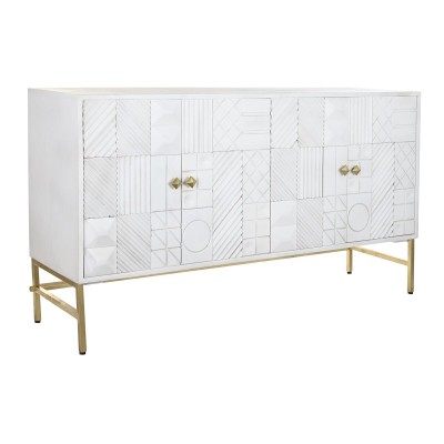 Buffet DKD Home Decor Losanges Blanc Laiton Bois de manguier (157 x 43 x 84 cm)