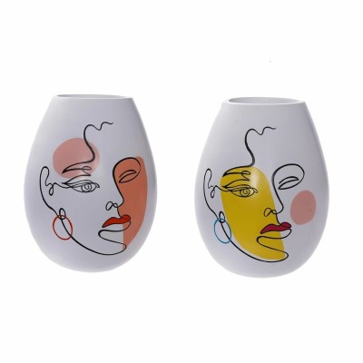 Vase DKD Home Decor 22,5 x 22,5 x 29 cm Visage Blanc Résine Multicouleur (2 Unités)