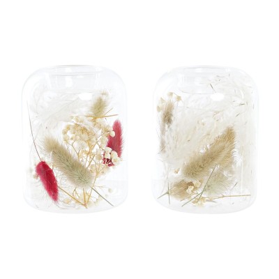 Candleholder DKD Home Decor Dried flower 8 x 8 x 11 cm Crystal Beige Maroon (2 Units)