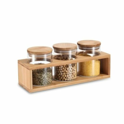 Set de 3 Boites DKD Home Decor 31 x 11 x 11,5 cm Naturel Bambou Verre Borosilicaté