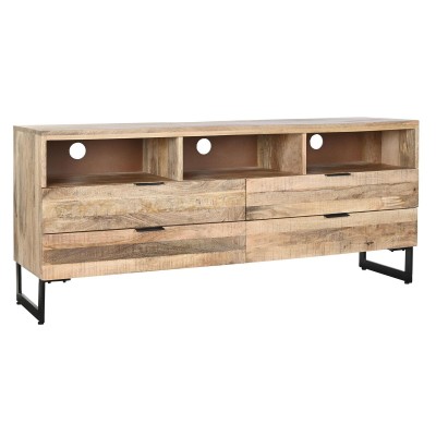 TV furniture DKD Home Decor Natural Black Metal Mango wood (150 x 40 x 65 cm)