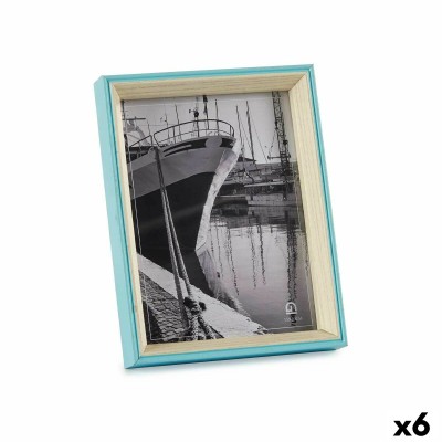 Cadre photo Verre Bleu Blanc Bois MDF (3 x 22 x 17 cm) (6 Unités)