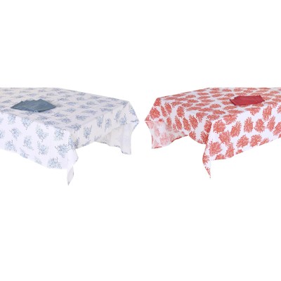 Tablecloth and napkins DKD Home Decor 150 x 250 x 0,5 cm Blue Fuchsia White (2 Units)