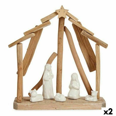 Crèche de Noël Céramique Marron Blanc 2 Unités 25 x 28 x 10 cm Naturel Bois (2 Unités)