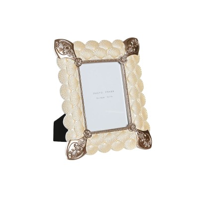 Cadre photo DKD Home Decor 22,8 x 2,6 x 28,6 cm Verre Cuivre Blanc Résine Romantique