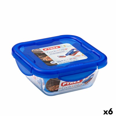 Boîte à lunch hermétique Pyrex Cook & Go 16,7 x 16,7 x 7 cm Bleu 850 ml verre (6 Unités)