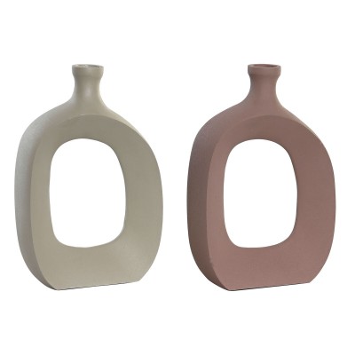 Vase DKD Home Decor 16 x 6 x 24 cm Beige Pink Aluminium (2 Units)