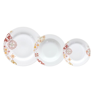 Assietes 18 Pièces Porcelaine Bordeaux 1 cm Moutarde