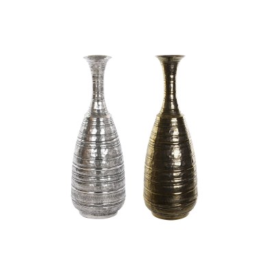 Vase DKD Home Decor 24 x 24 x 67 cm Finition vieillie Argenté Doré Aluminium Moderne (2 Unités)