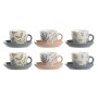 Lot de tasses avec soucoupes DKD Home Decor Bleu Gris Multicouleur Rose clair Porcelaine 90 ml 11 x 11 x 2 cm (3 Unités)