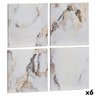 Set of 4 pictures Canvas Marble White 35 x 7 x 35 cm (6 Units)