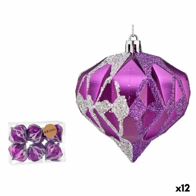 Lot de boules de Noël Diamant Violet Argenté Plastique 8 x 9 x 8 cm (12 Unités)