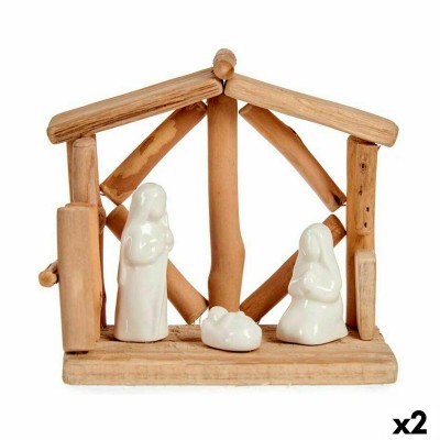 Crèche de Noël Blanc Naturel Bois Céramique 17 x 14,5 x 8 cm (2 Unités)