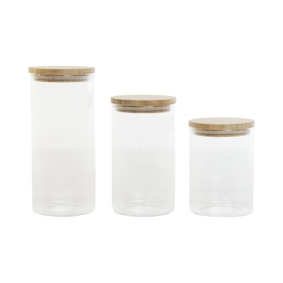 Set de 3 Boites Home ESPRIT Transparent Silicone Bambou Verre Borosilicaté 10 x 10 x 22,3 cm