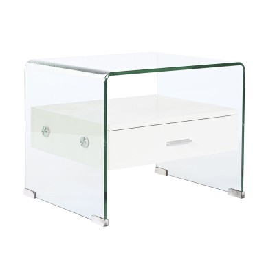 Nightstand DKD Home Decor White Transparent Crystal MDF Wood 50 x 40 x 45,5 cm