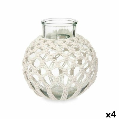 Vase White Cloth Glass 25 x 26,5 x 25 cm (4 Units) Macrame