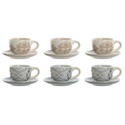 Set of Mugs with Saucers Home ESPRIT Blue Beige Metal Dolomite 180 ml 20 x 18 x 20 cm (2 Units)