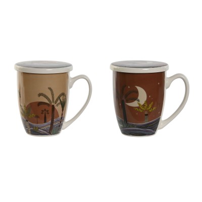 Tasse avec filtre pour infusions Home ESPRIT Bleu Beige Terre cuite Acier inoxydable Porcelaine 380 ml (2 Unités)