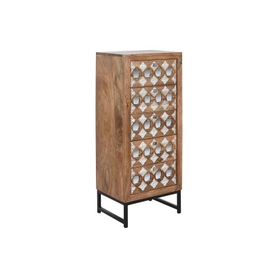 Chest of drawers Home ESPRIT Brown Black Silver Mango wood Mirror Indian Man 45 x 35 x 105 cm