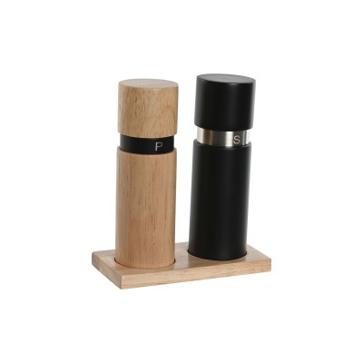 Salt and Pepper Shakers Home ESPRIT Black Natural Stainless steel Rubber wood 14 x 7 x 16,5 cm