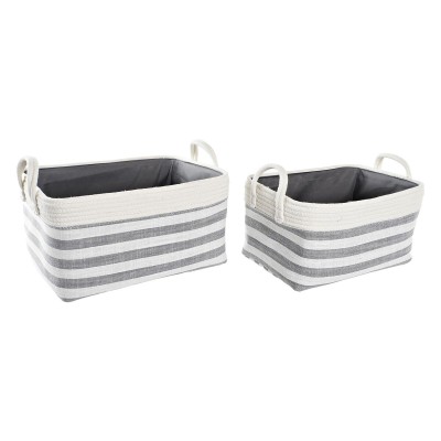 Basket set DKD Home Decor Stripes Grey Cotton (40 x 30 x 23 cm) (2 Pieces)