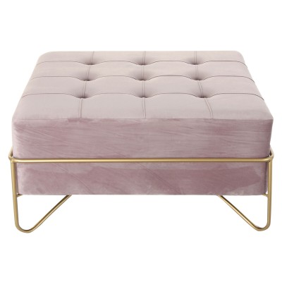 Bench DKD Home Decor   Foam Pink Golden Metal Polyester Velvet MDF Wood (80 x 80 x 42 cm)