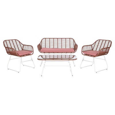 Table Set with 3 Armchairs DKD Home Decor 124 x 74 x 84 cm Metal synthetic rattan