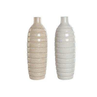 Vase Home ESPRIT Beige Céramique 19 x 19 x 55 cm (2 Unités)